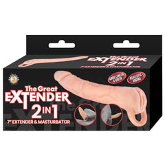 THE GREAT EXTENDER 2 IN 1 7" EXTENDER & MASTURBATOR-WHITE