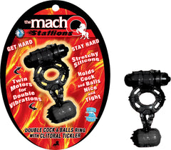 THE MACHO STALLIONS-DOUBLE COCK & BALLS W/CLITORAL TICKLER-BLACK