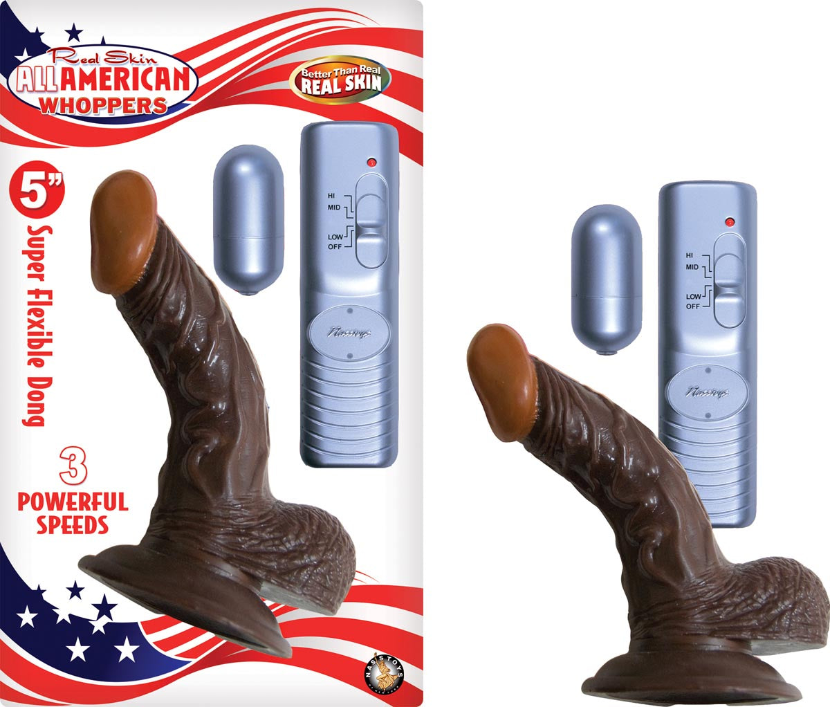 AFRO AMERICAN WHOPPERS 5" VIBRATING DONG WITH BALLS & BULLET