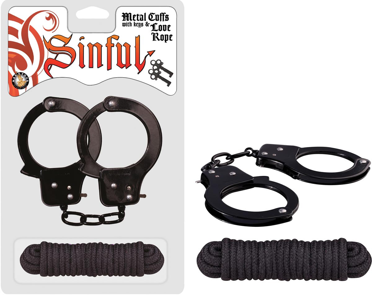 SINFUL METAL CUFFS W/KEYS & LOVE ROPE