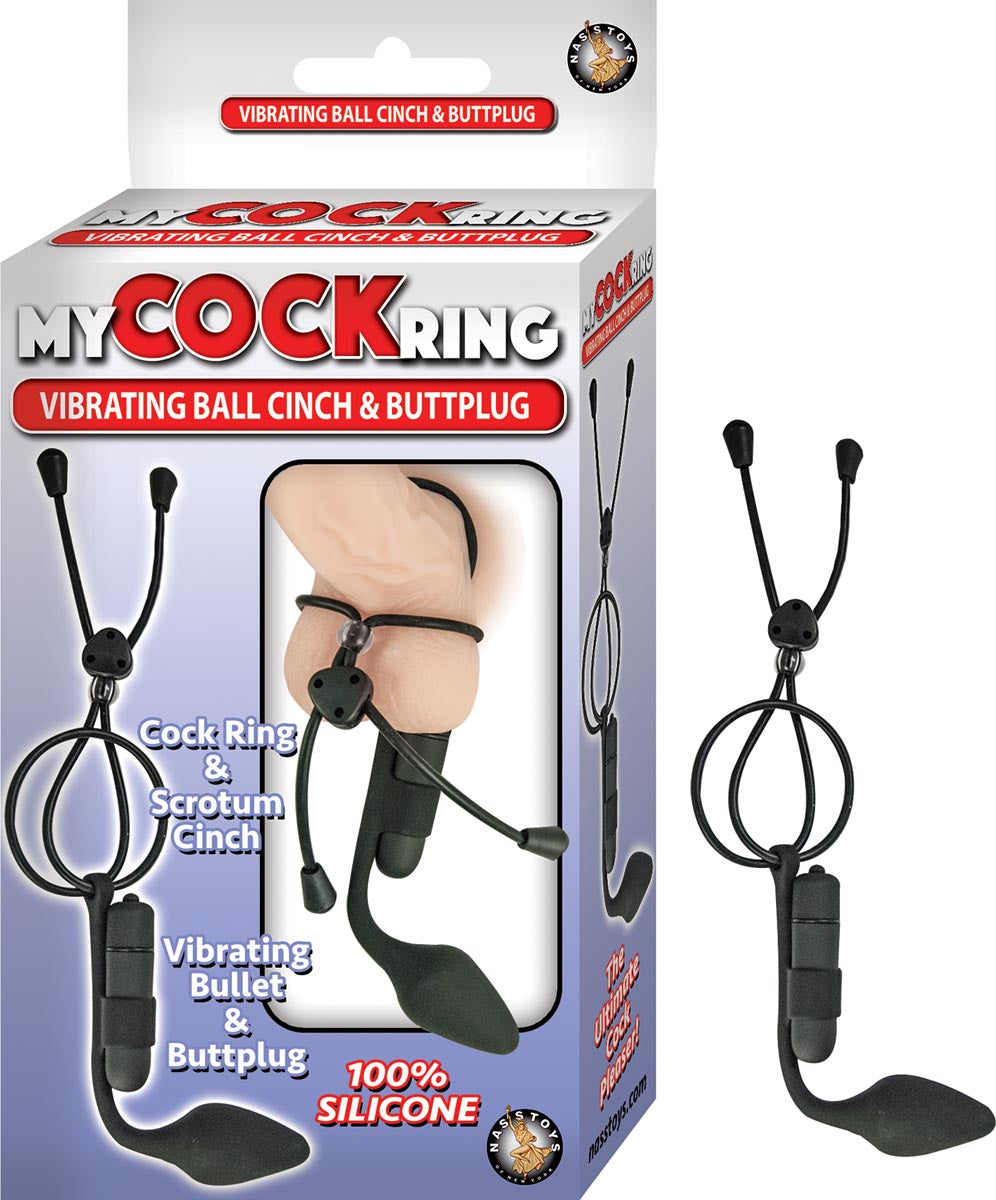 MY COCK RING VIBRATING BALL CINCH & BUTTPLUG-BLACK