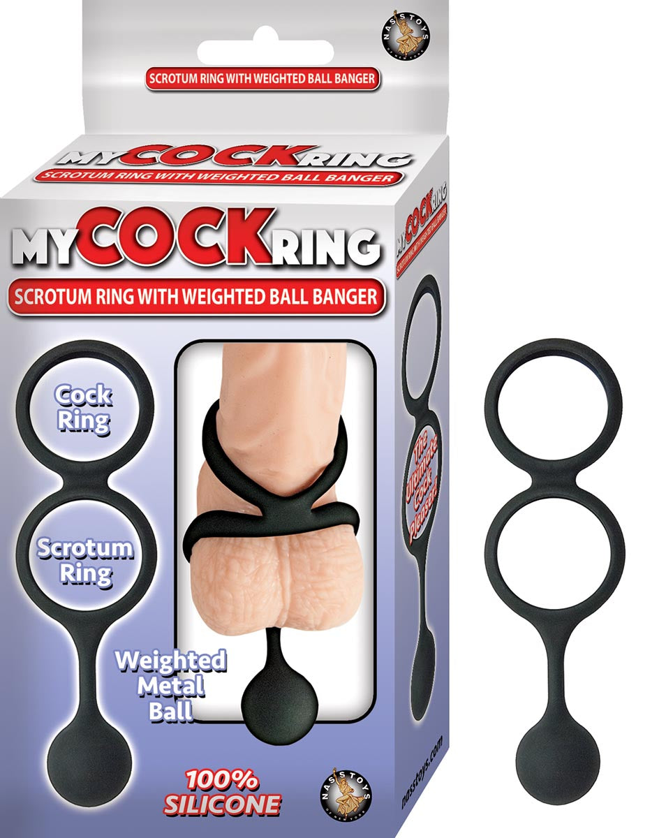 MY COCK RING SCROTUM RING WITH WEIGHTED BALL BANGER-BLACK
