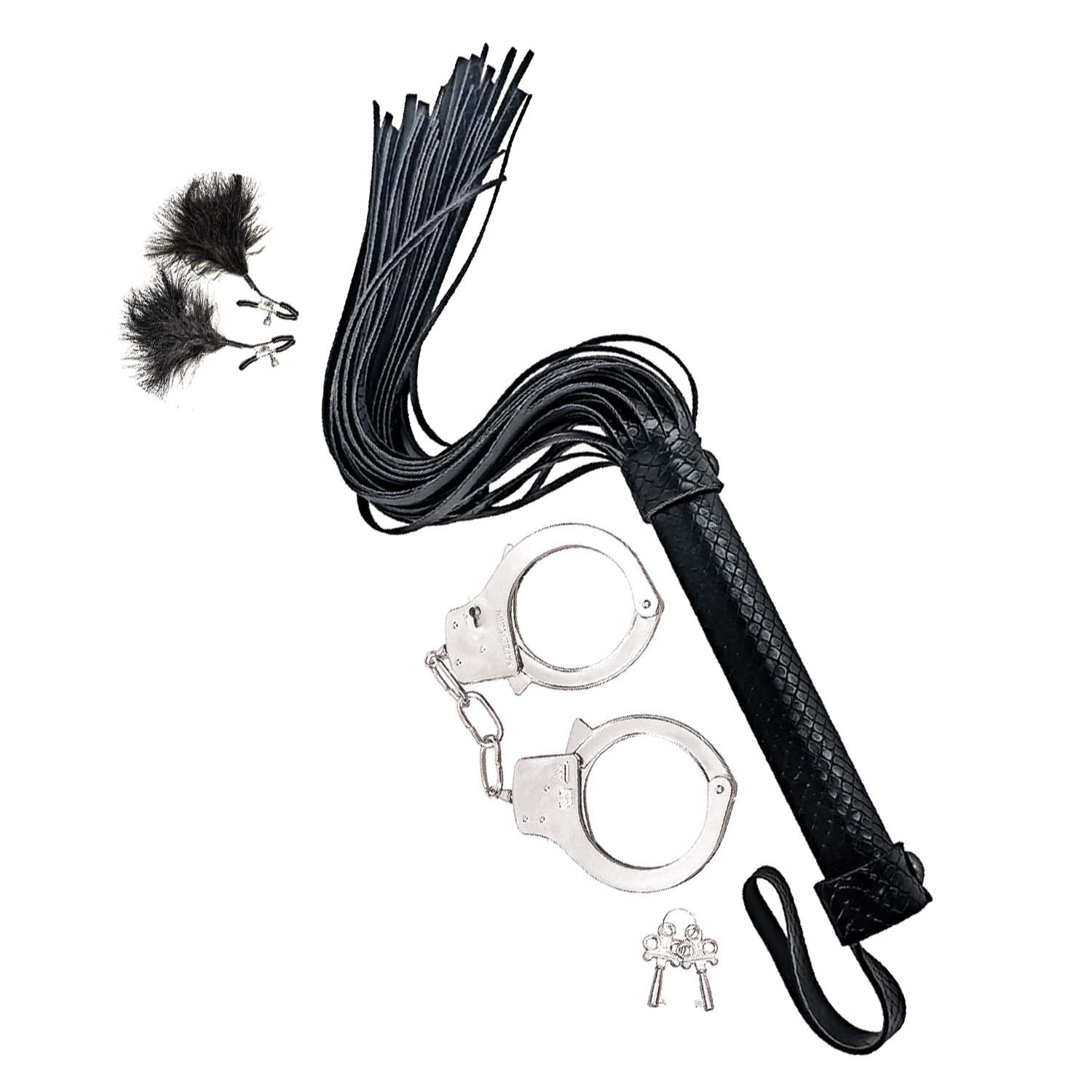BONDAGE BY NASSTOYS WHIP, FEATHER & CUFFS